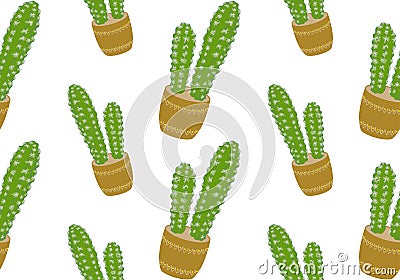 Cactus seamless pattern or texture. Cute cacti in pots background. Plant print design. Vector illustration Vector Illustration